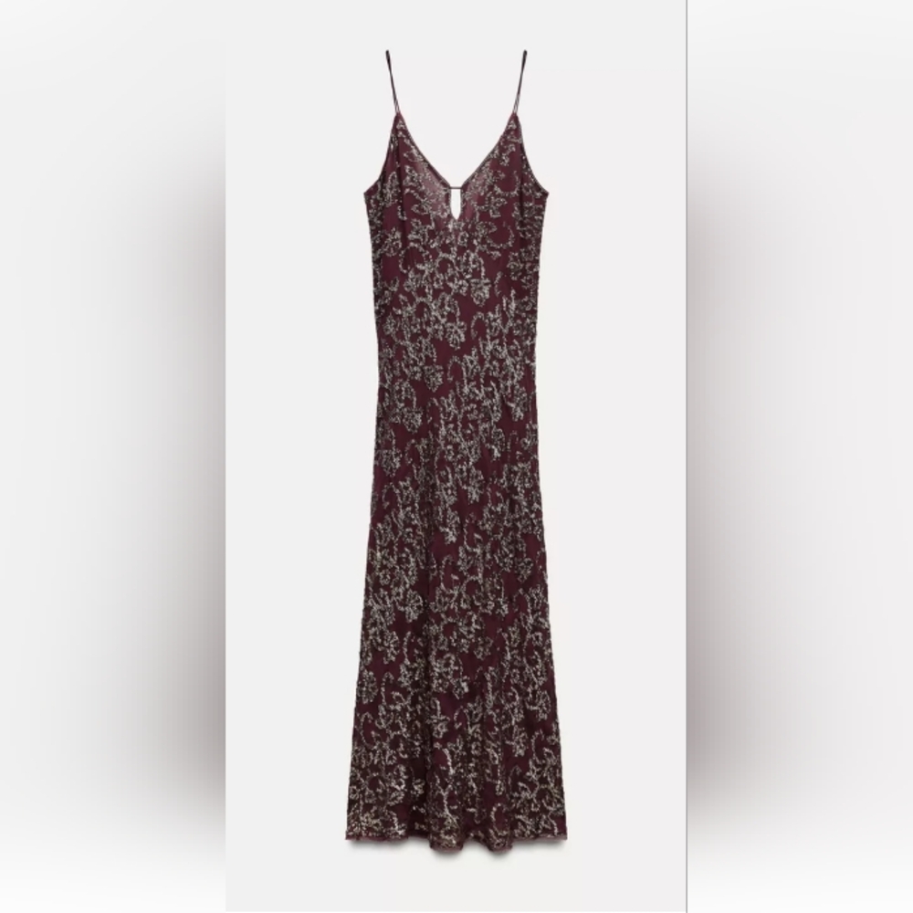 Zara Burgundy Floral Maxi Dress